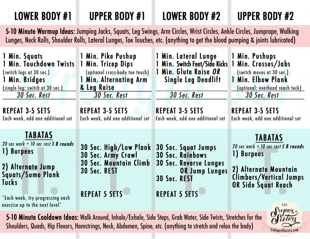 Upper & Lower Body Routines -- Quick Reference Guide | Super Sister Fitness