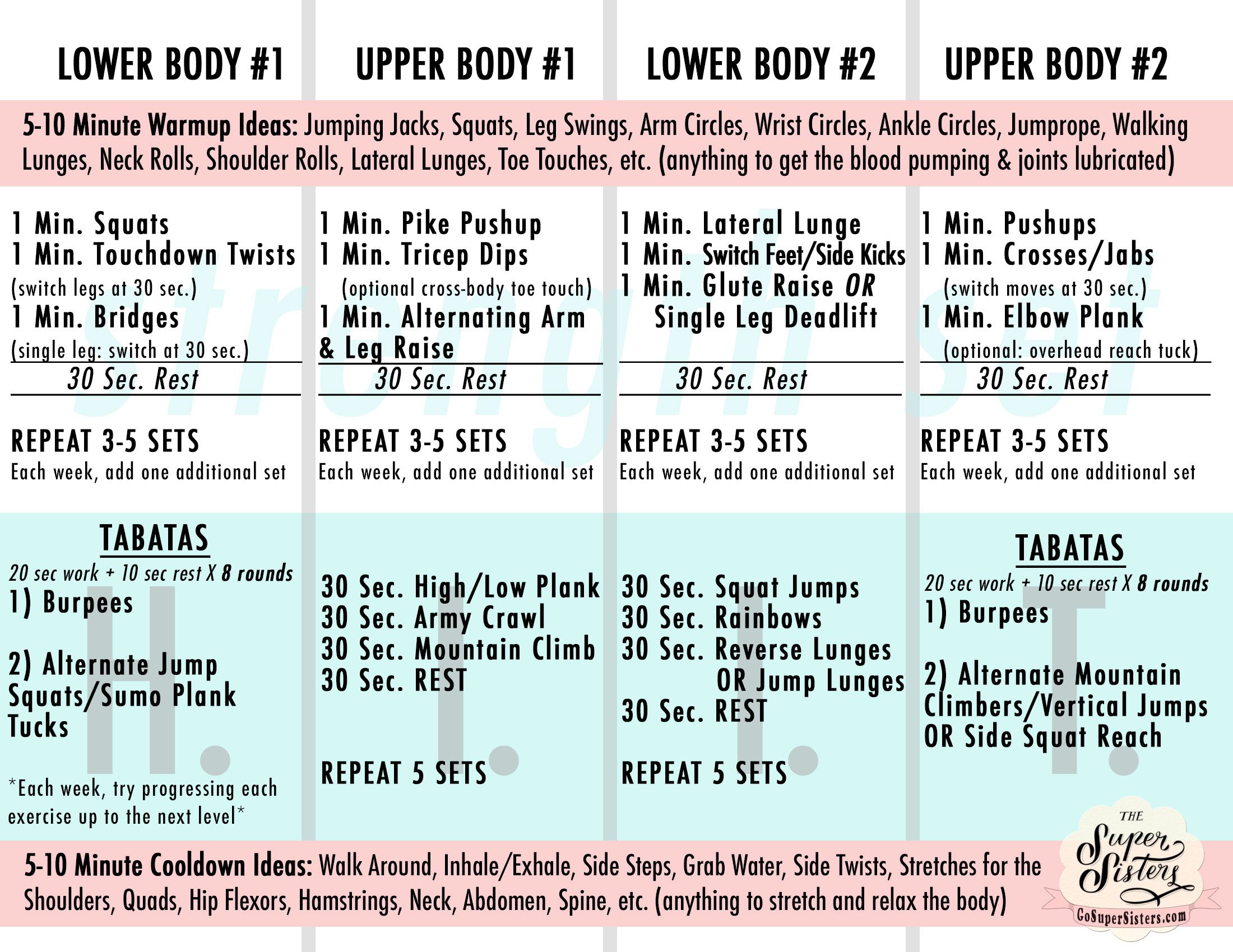 Upper Lower Body Routines Quick Reference Guide Super Sister Fitness