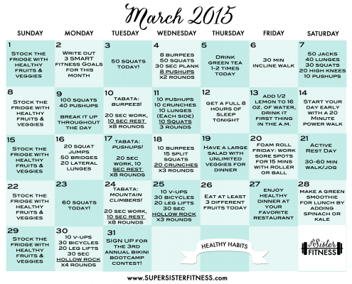 March 2015 fitness challenge free calendar