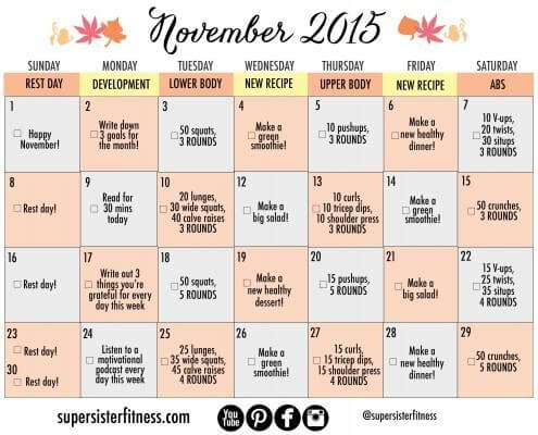 November-2015 fitness challenge calendar