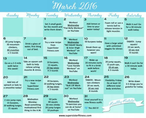 free fitness calendar march